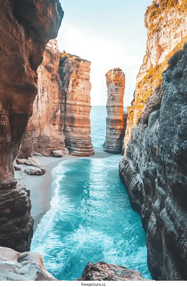 Sea Cliffs And Ocean Water In A Narrow Passageway