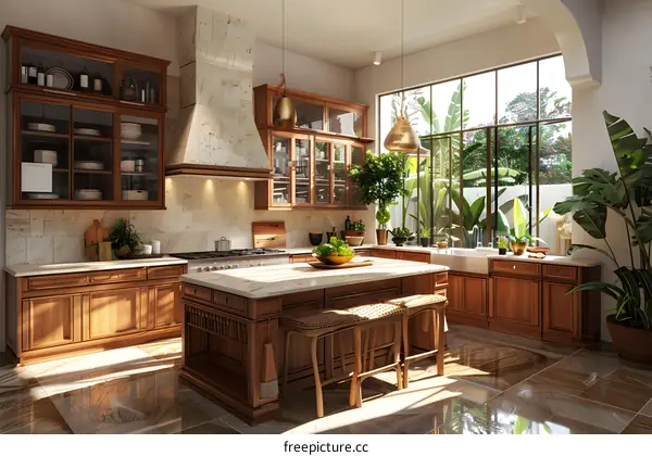 Modern Kitchen Interior Design With Large Windows