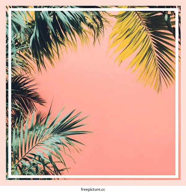 Tropical Palm Leaves on Pink Background Minimalist Summer Wallpaper