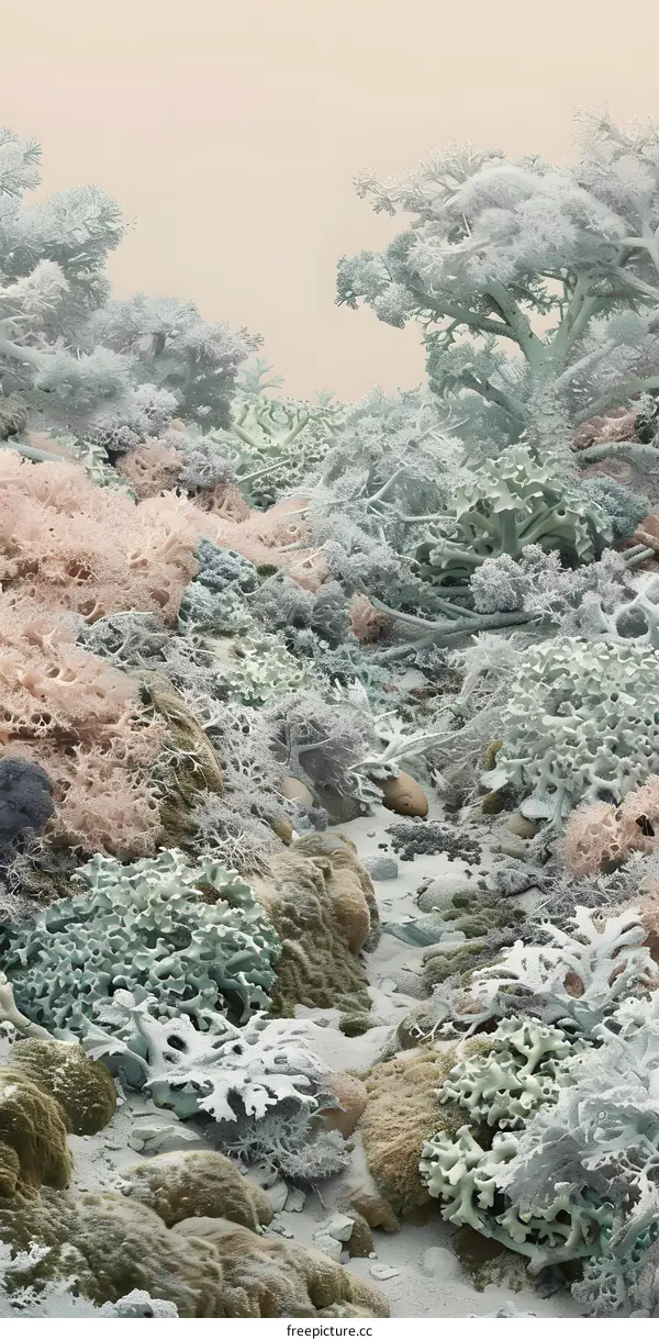 Abstract Frosty Landscape With Pale Green And Pink Colors