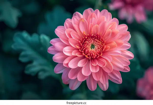 Pink Flower with Yellow Center and Green Leaves