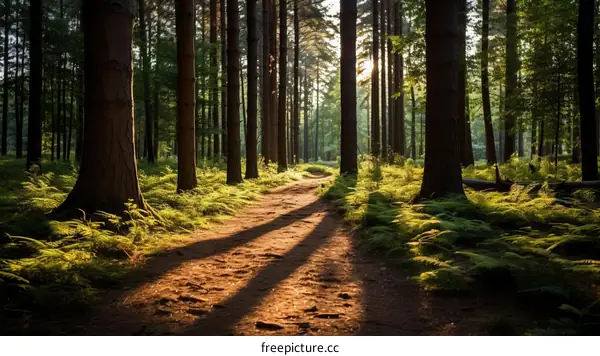 Sunlight Peering Through Forest Trees