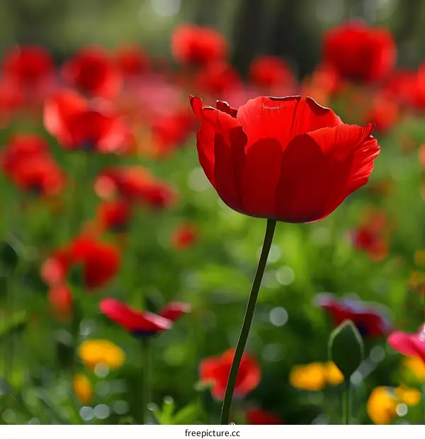 Red Poppy Flower in a Field