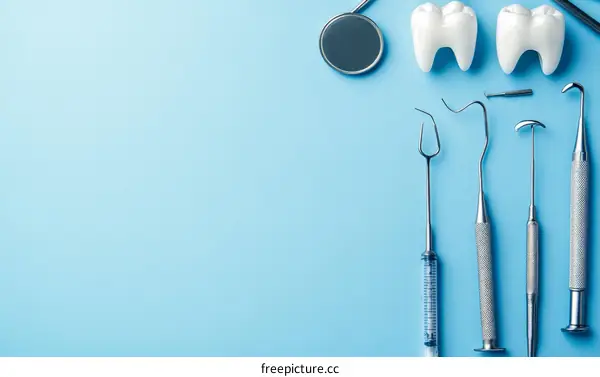 Dental Tools on a Light Blue Background