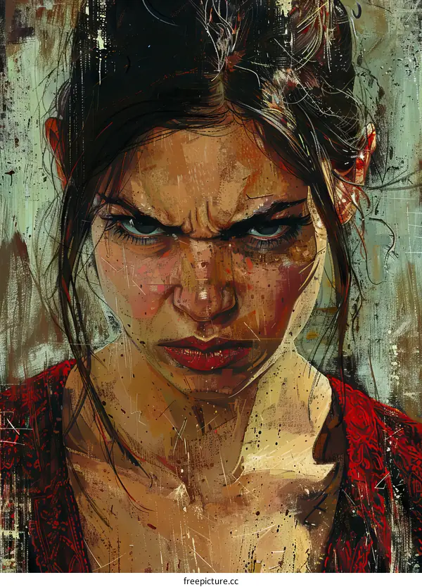 Angry Woman Portrait Painting Art