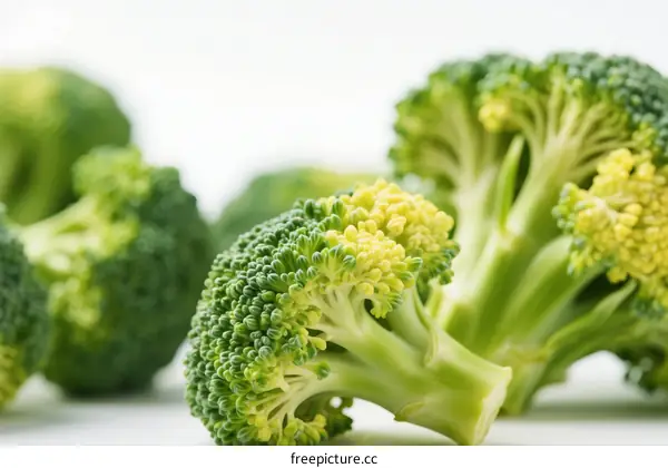 Fresh Green Broccoli Florets on White Background