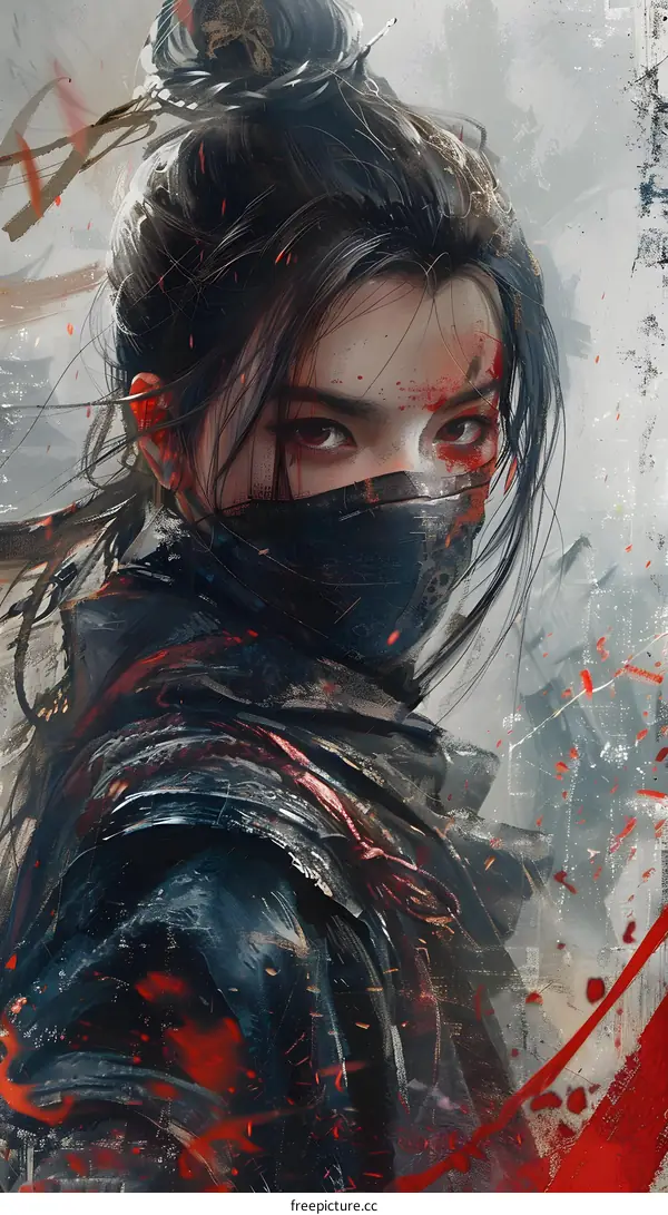 Warrior Woman with Red Stains and Mask