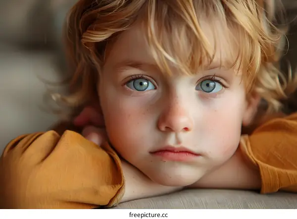 Portrait of a young boy with red hair and blue eyes