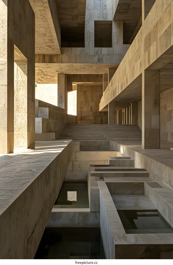 Modern Architecture Stone Building With Water Features