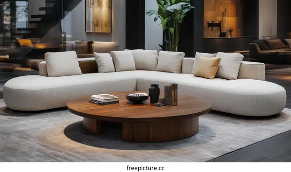Modern Curved Sectional Sofa and Coffee Table Set in a Stylish Living Room