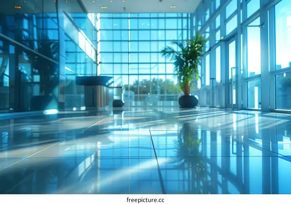 Blue and Green Interior Space with Large Windows