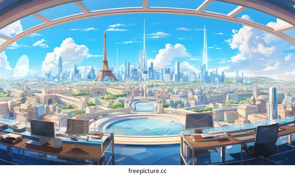 Futuristic cityscape at Eiffel Tower with potential and growth