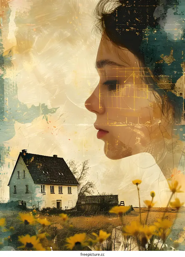 portrait of a young woman with a house in the background