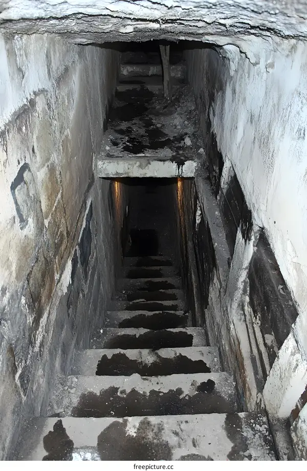 Dark and Wet Stone Steps Leading Down Into a  Basement