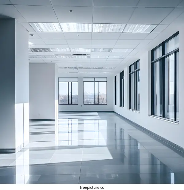 Empty Modern Office Space with Large Windows