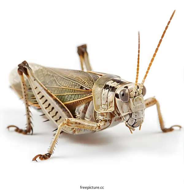 A macro photo of a grasshopper