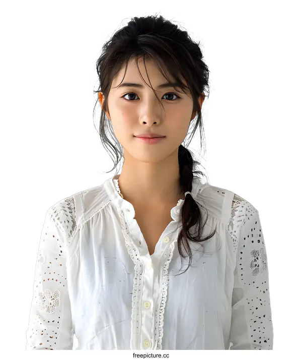 [Transparent Background PNG]Portrait of a Young Asian Woman with Braided Hair