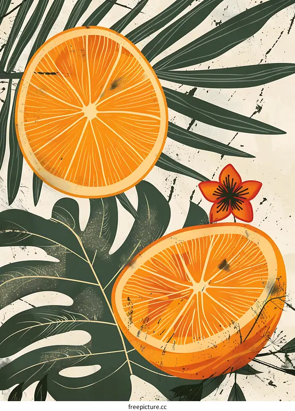 Tropical Fruit Orange Leaves Illustration