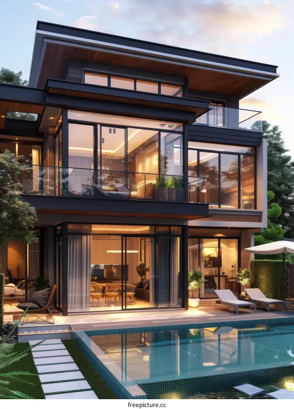 Modern Villa Exterior with Pool