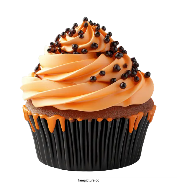 [Transparent Background PNG]Delicious Orange Halloween Cupcake Close-up