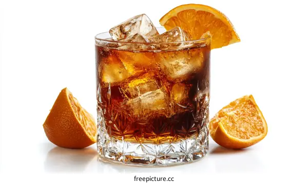 Delicious Cold Orange Soda Drink with Ice Cubes