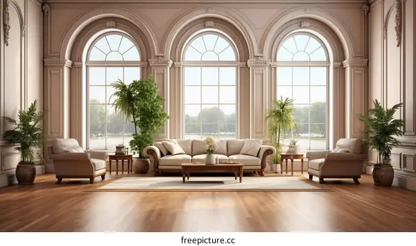 Bright spacious living room with large windows