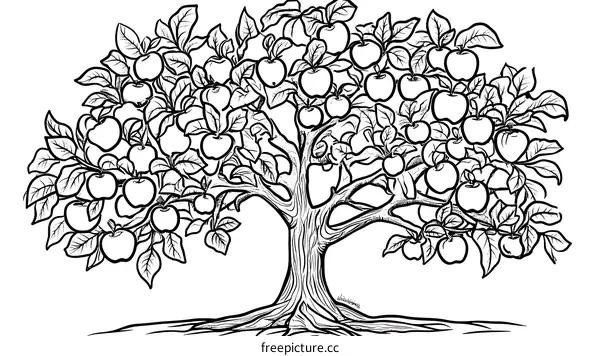 Apple Tree Illustration for Coloring Book