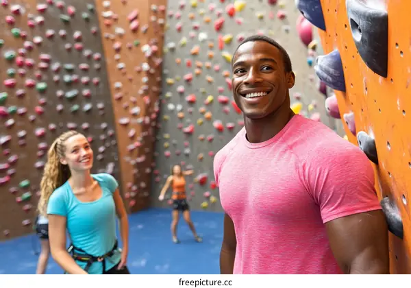 Happy Climbers at Indoor Rock Climbing Gym