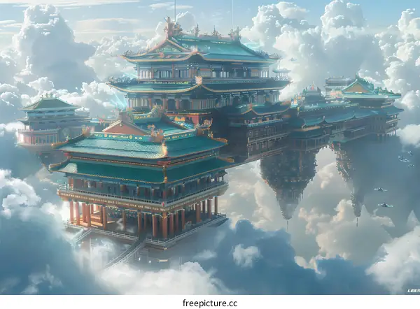 Oriental fantasy floating city