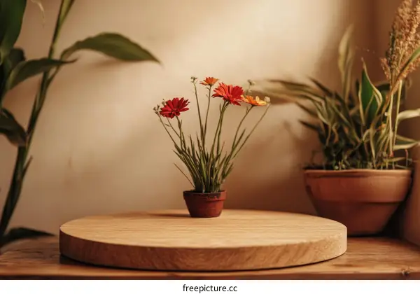 Floral Arrangement on Wooden Tabletop