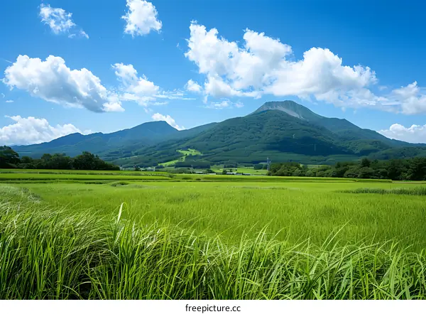 Mount Asma seen from a paddy field in summer