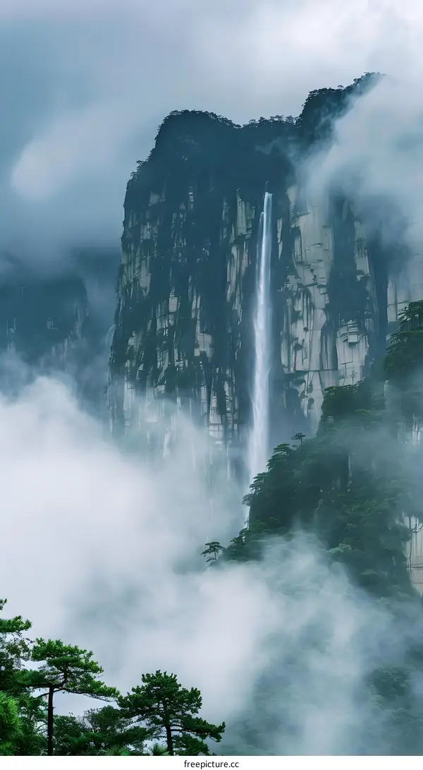 Tall Waterfall Cascading Down a Cliff in China
