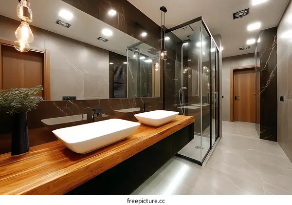 Modern Bathroom with Wooden Vanity