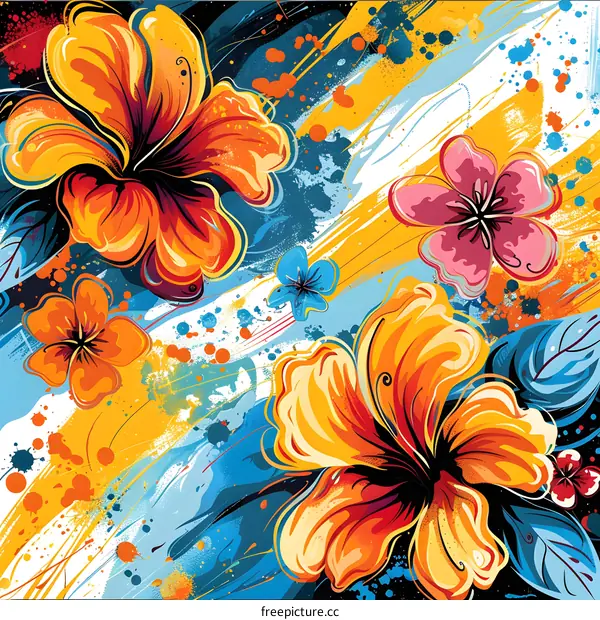 Hand-painted tropical flowers