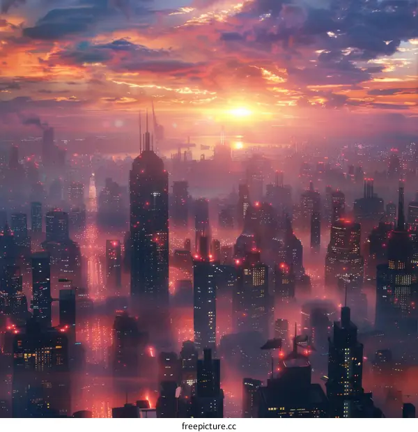 Futuristic City Skyline at Sunset