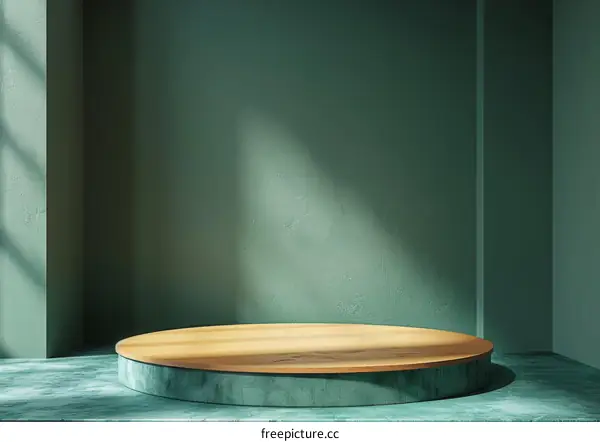 Modern Wooden Display Podium in Teal Room