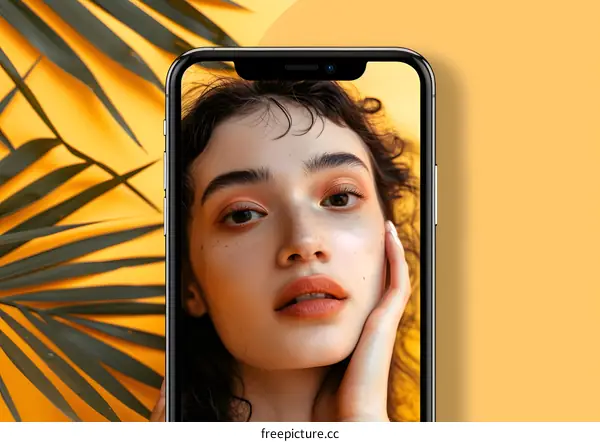 Closeup of a Woman With Freckles on a Smartphone Screen