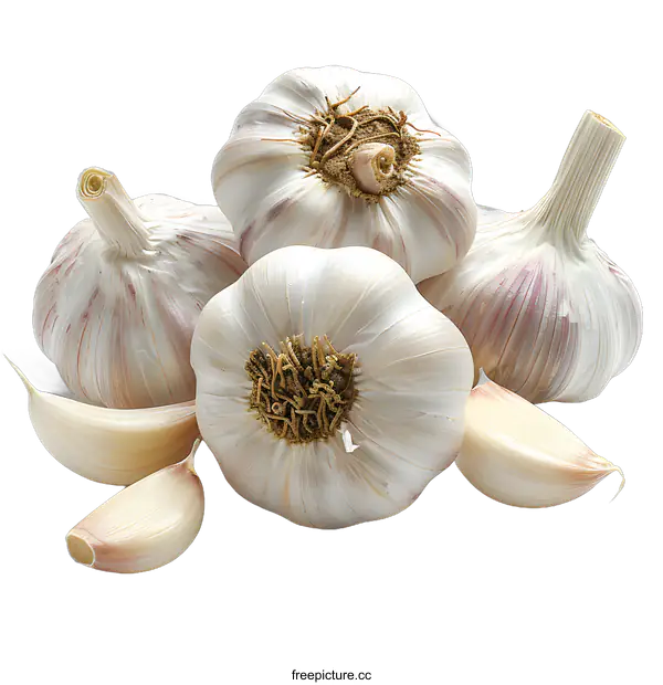 [Transparent Background PNG]Three garlic bulbs with cloves