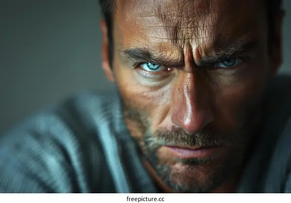 Close Up Angry Man Face Portrait