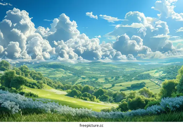 Stunning Digital Illustration of a Lush Green Valley Landscape