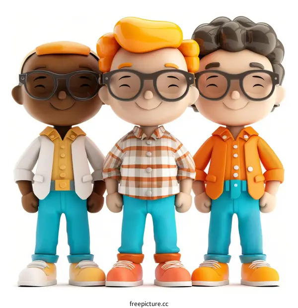 Three friends wearing glasses