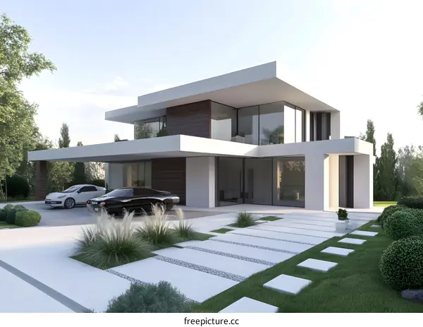 Modern House with Large Windows and a Driveway