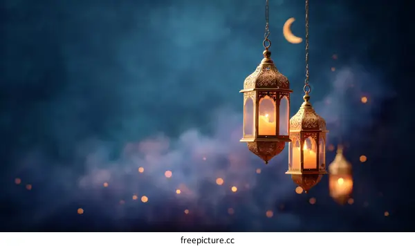Golden Lanterns Hanging in the Night Sky