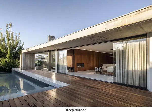 Modern House With Pool And Wooden Deck