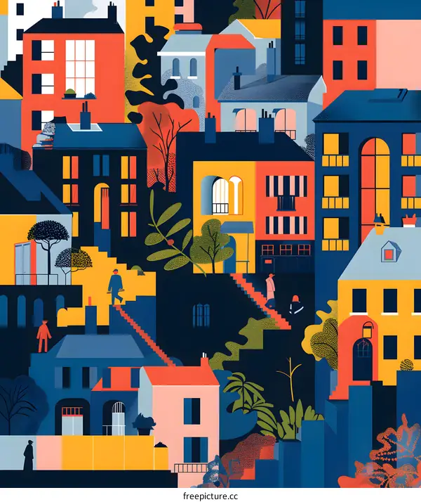 Abstract Illustration of a Cityscape with People