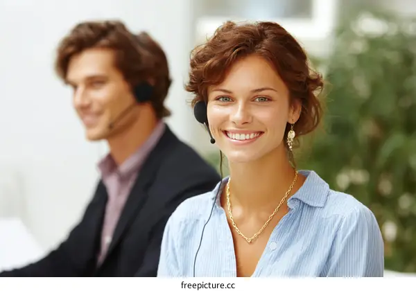 Customer service team smiling at clients