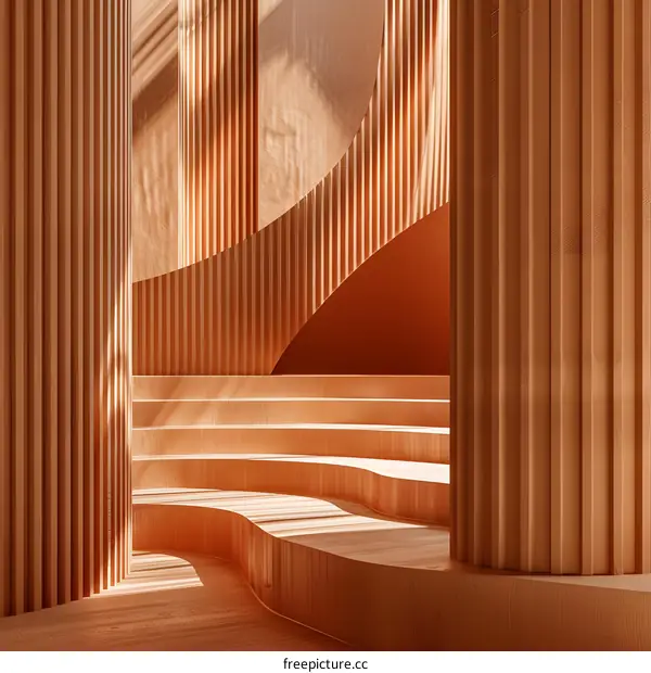 Minimalist Architectural Design with Curved Walls and Steps