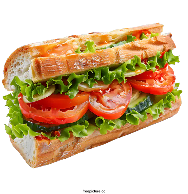 [Transparent Background PNG]Fresh Veggie Sandwich with Lettuce, Tomato and Cucumber