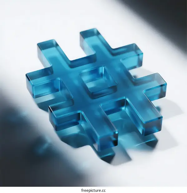 3D Rendered Hashtag Symbol with Transparent Glass Texture