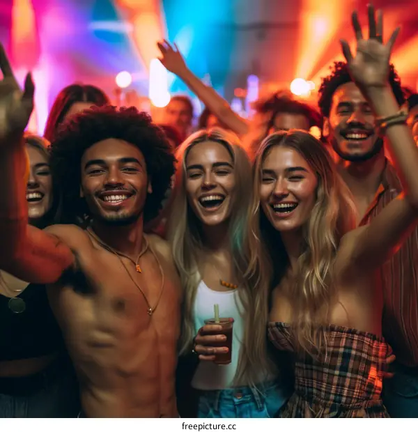 Multi-ethnic group of friends dancing at a party and having fun